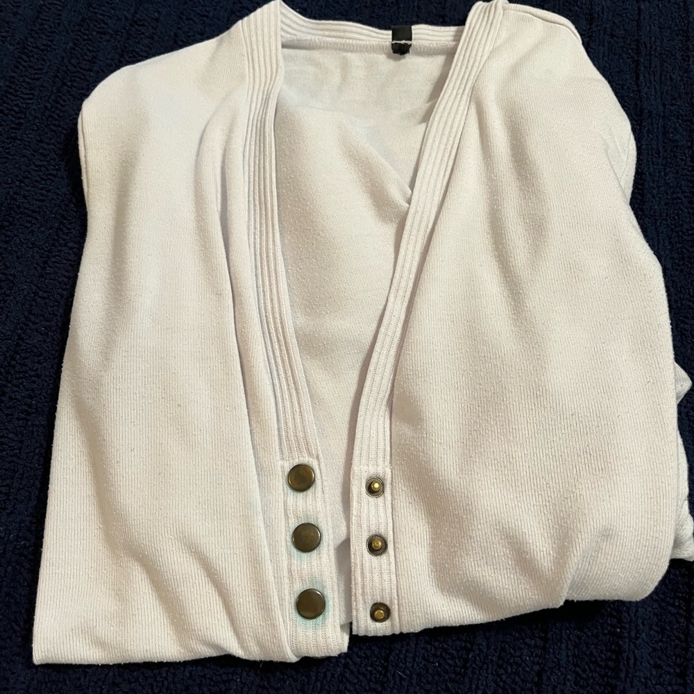 Elegant White Sweater with Snap Button Detail